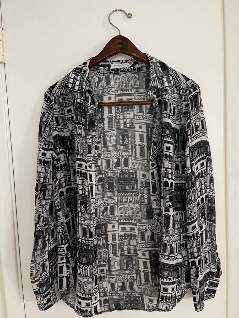 Equipment Femme Black and White Architectural-Print Shirt